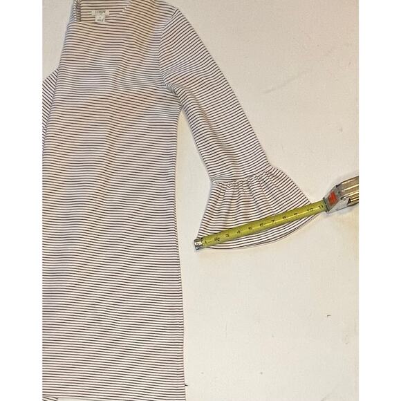 J.Crew Factory Bell Sleeve Dress M Black Cream Stripe Cotton Blend Classic Chic - Picture 9 of 13